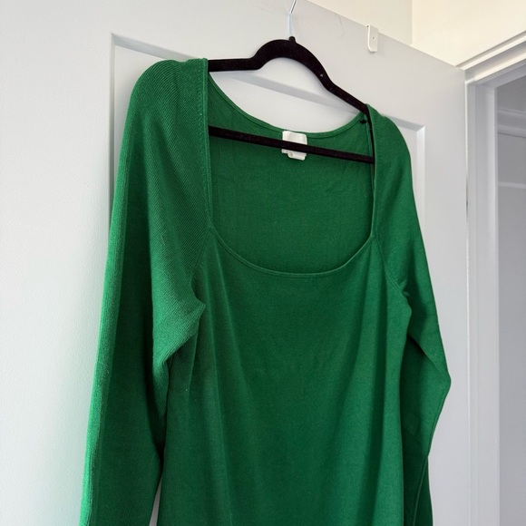 H&M emerald green square-neck long-sleeve bodycon midi dress - size XL - Picture 4 of 5